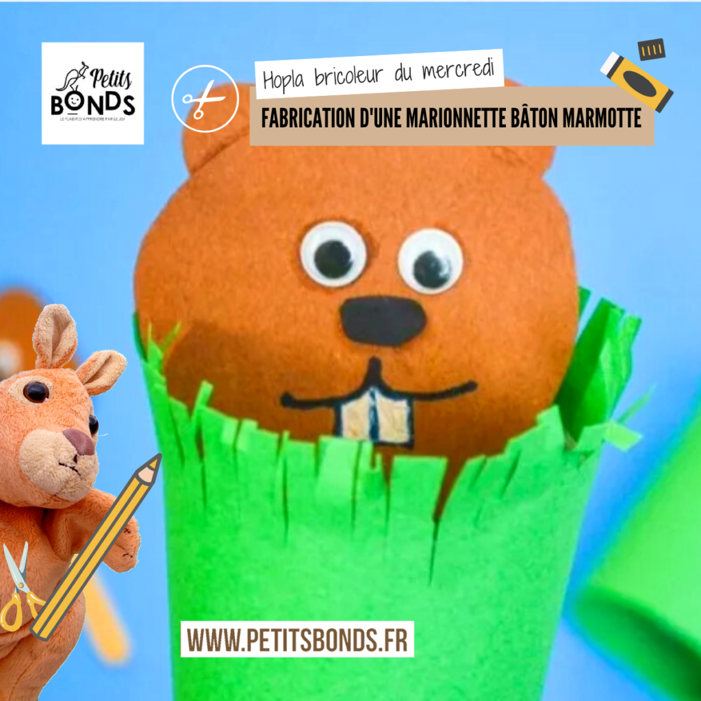 Hopla la marionnette kangourou de Petits bonds fabrique une marionnette bâton marmotte