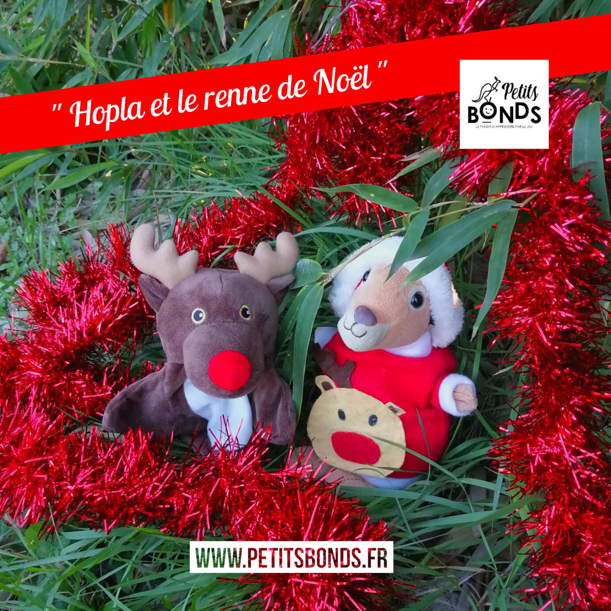 Hopla marionnette kangourou de Petits Bonds et le renne de Noël