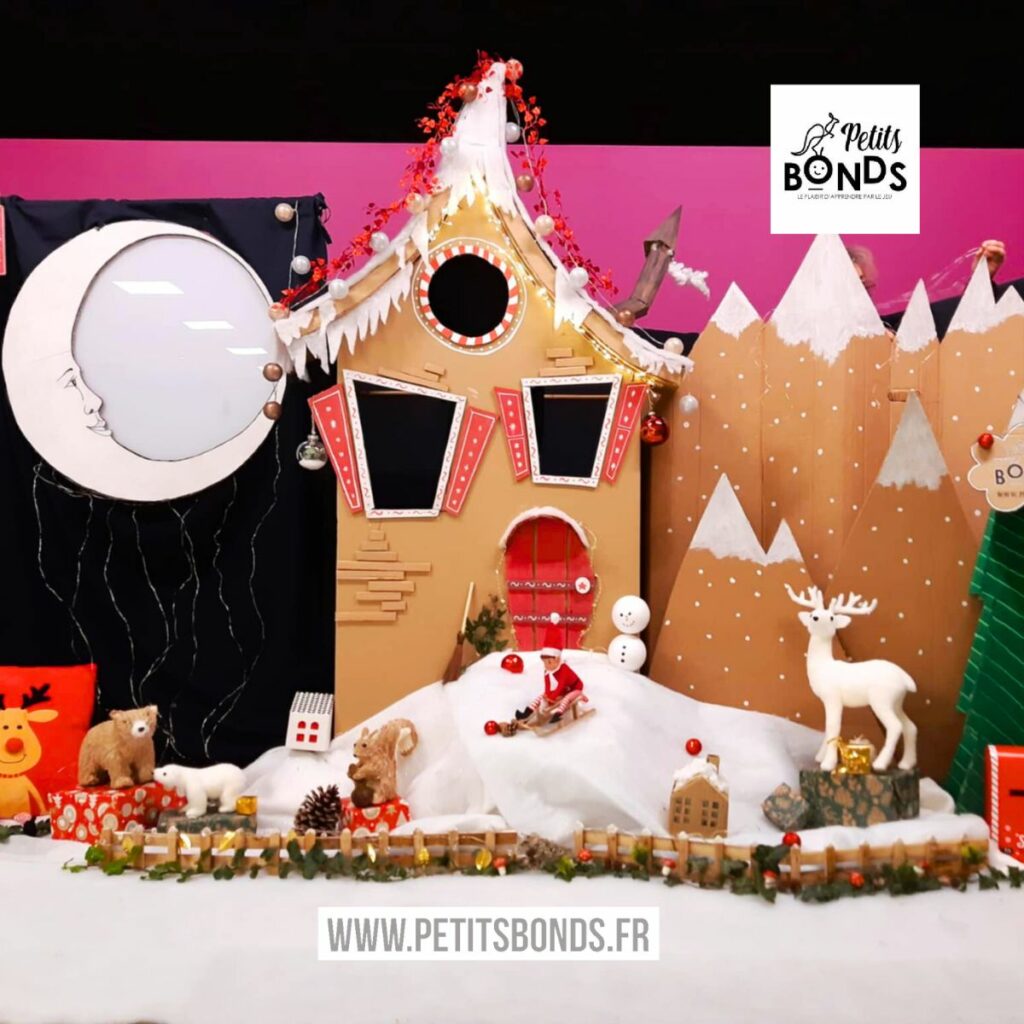 Hopla marionnette kangourou de Petits Bonds et le décor des grands spectacles de Noël